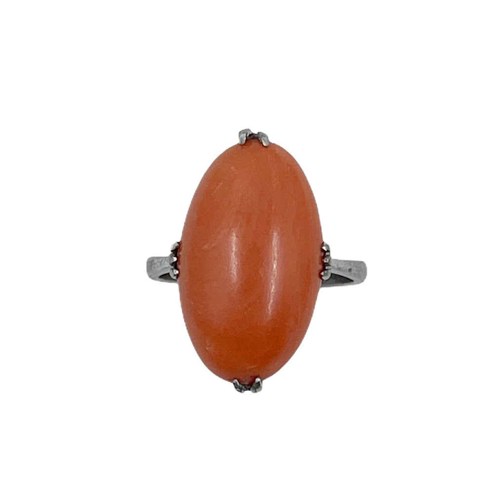 Art Deco sterling silver coral ring