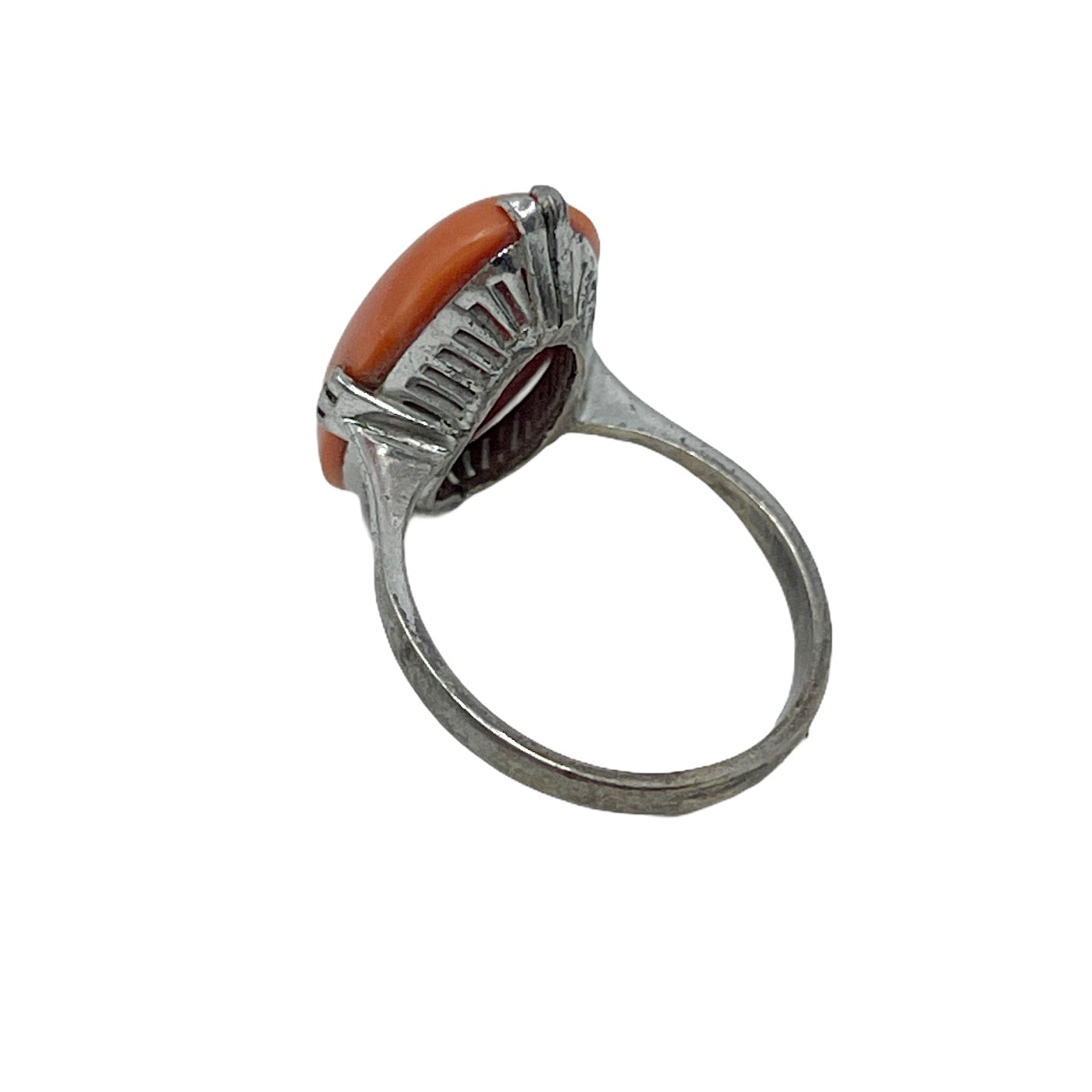 Art Deco sterling silver coral ring