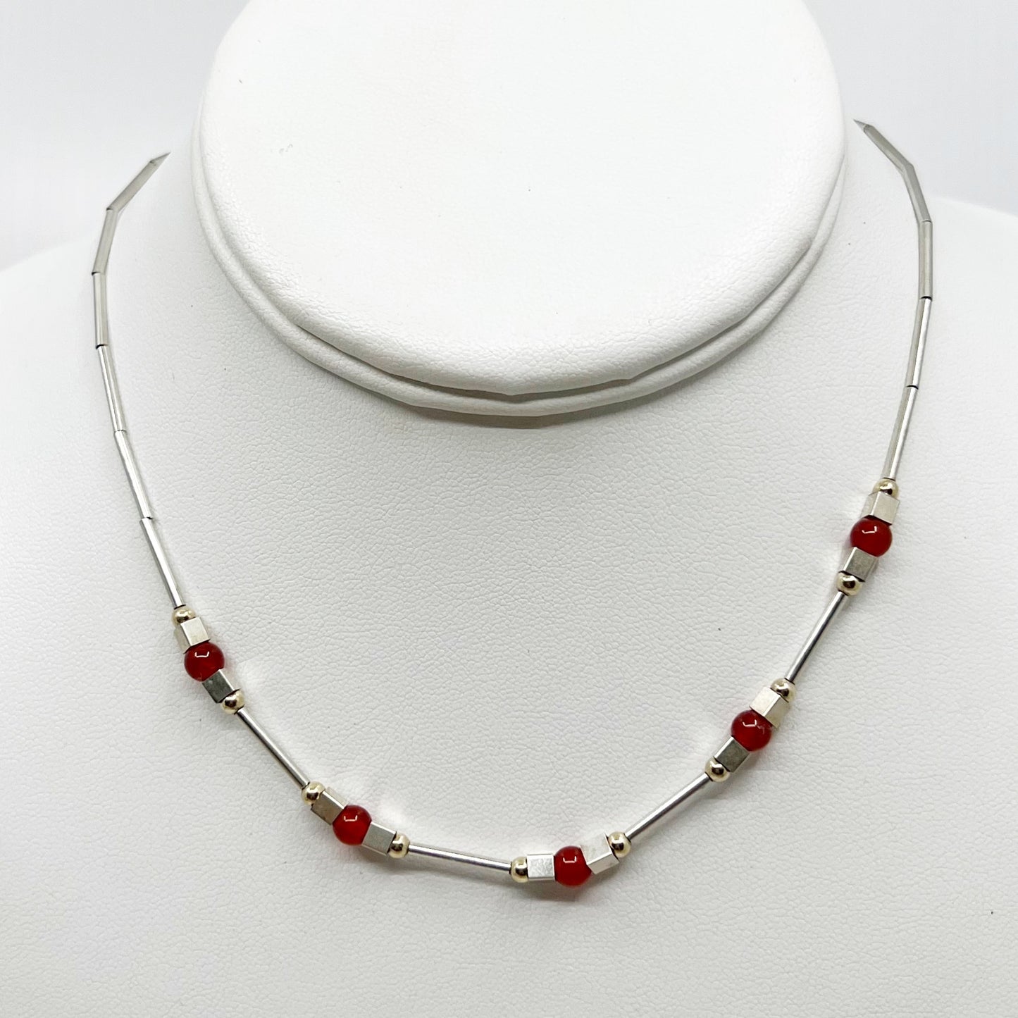 sterling silver & gold filled carnelian bead necklace