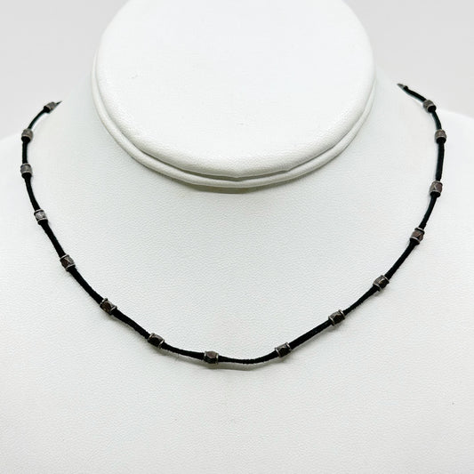 Vintage Sterling silver bead cord necklace