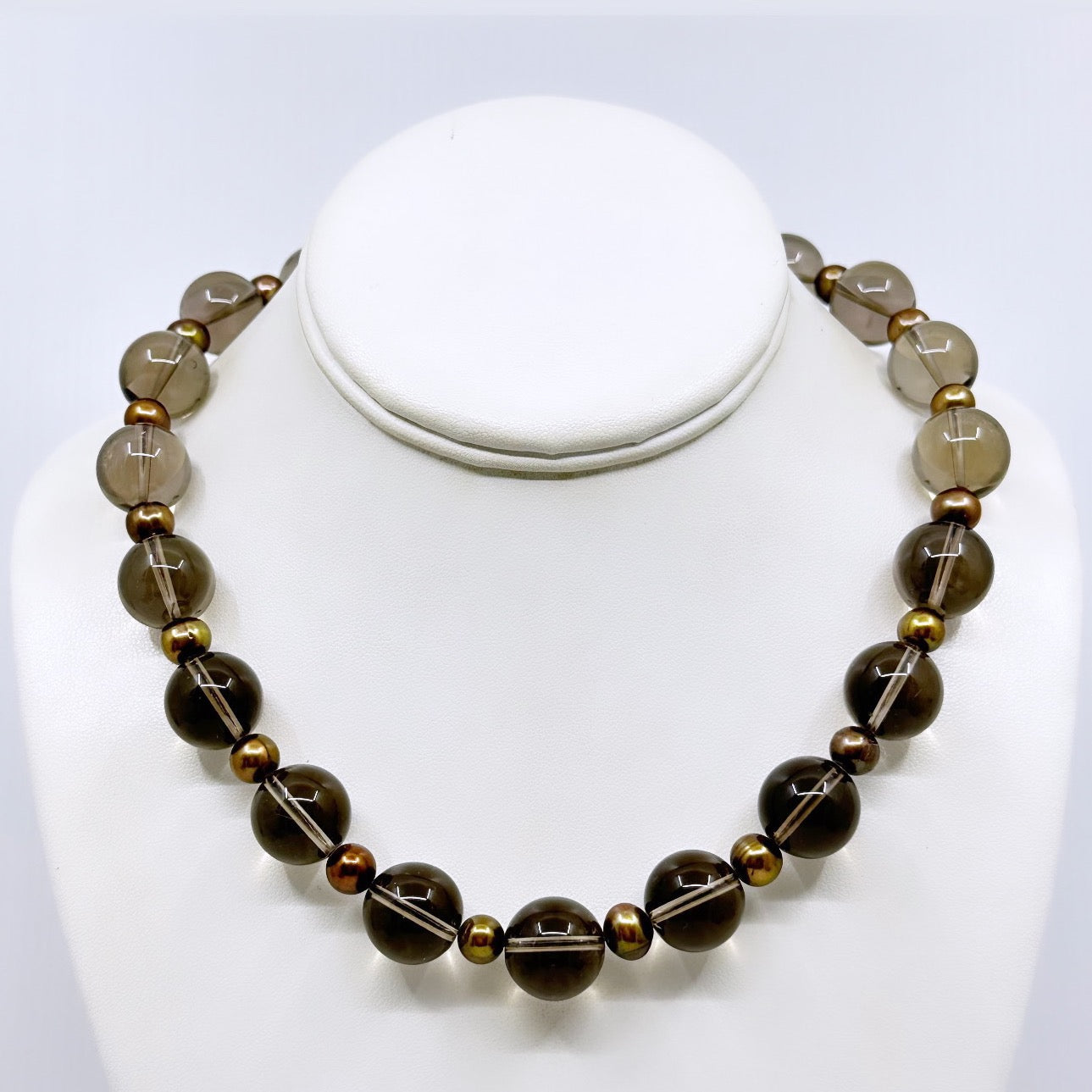 14k gold  Pearl & smoky quartz bead necklace