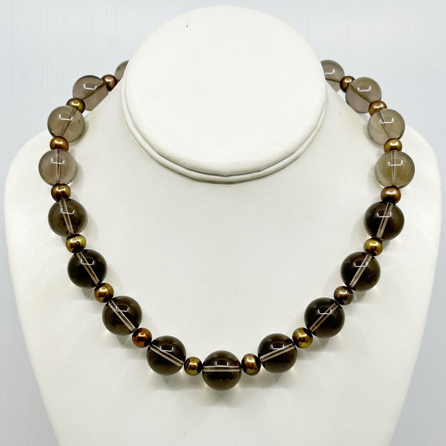 14k gold  Pearl & smoky quartz bead necklace