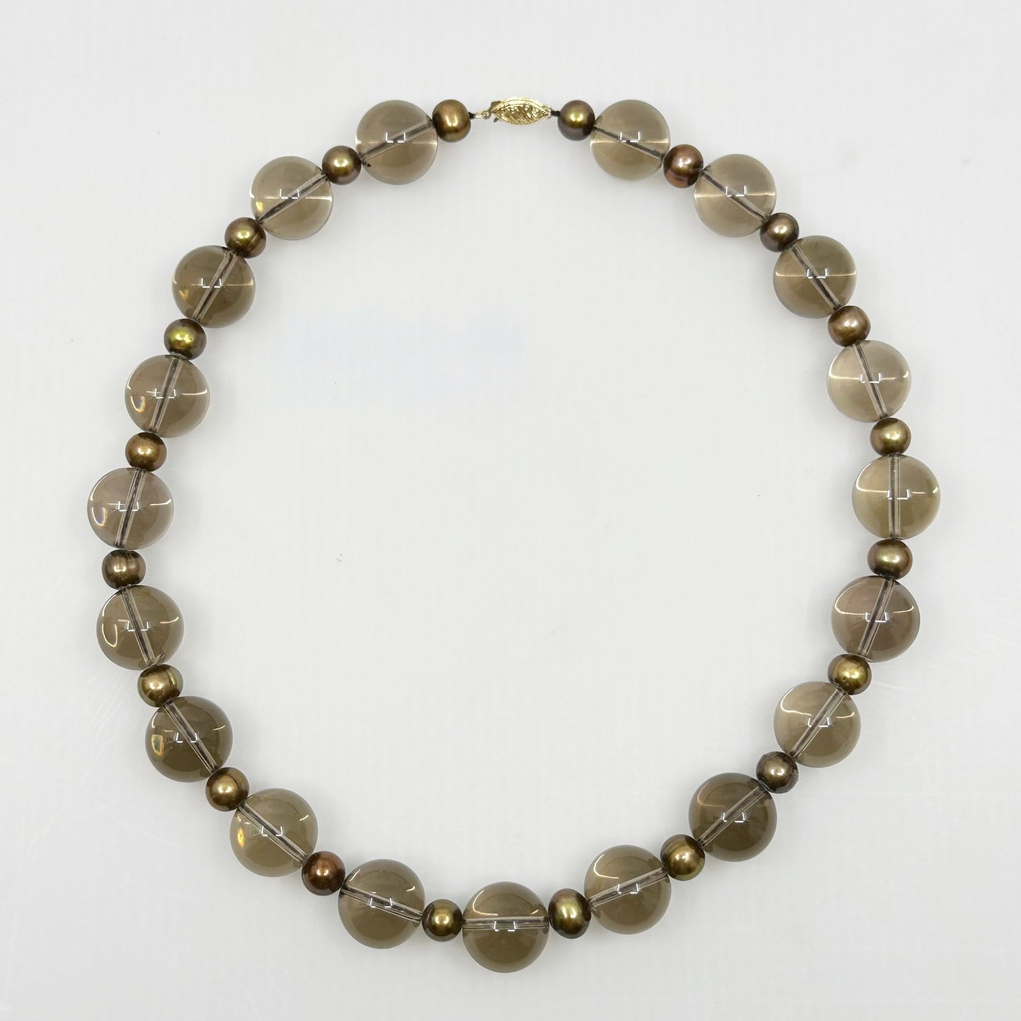 14k gold  Pearl & smoky quartz bead necklace