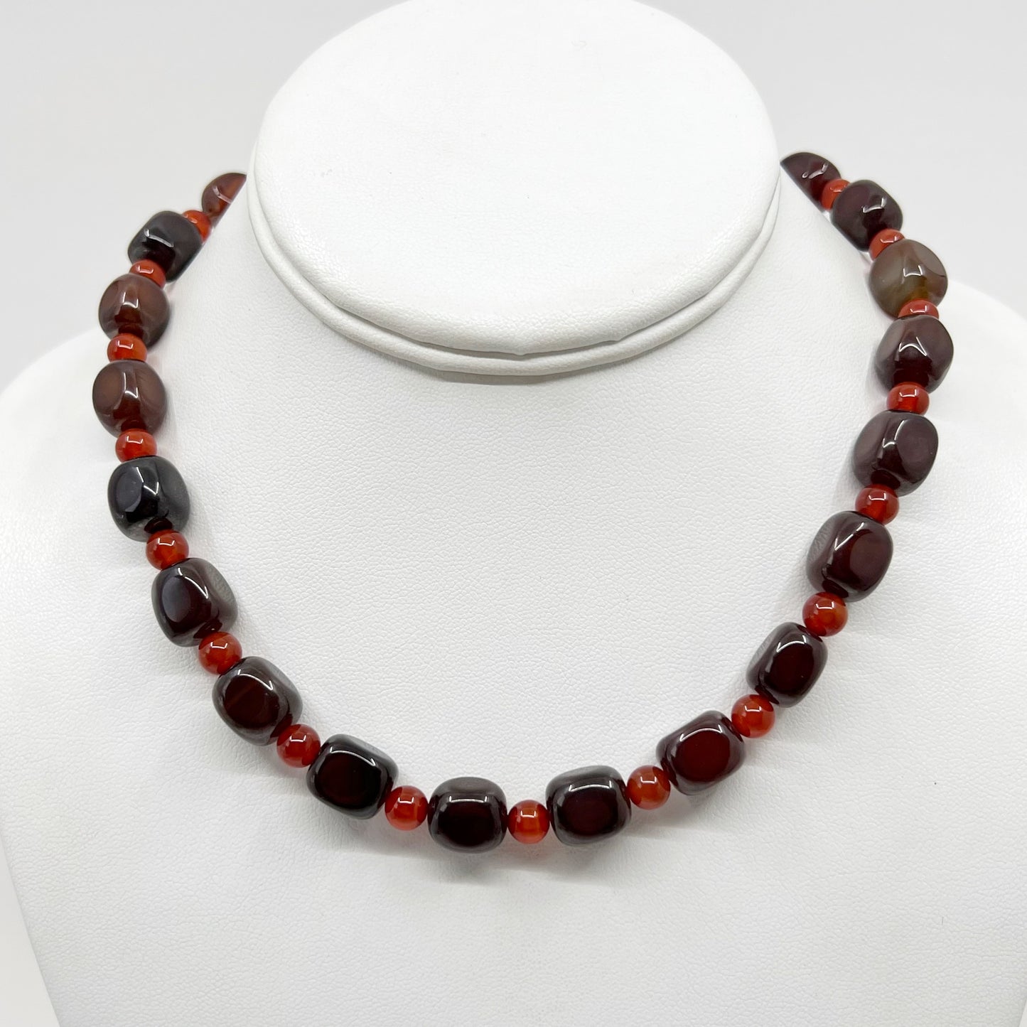 Sterling silver carnelian bead necklace