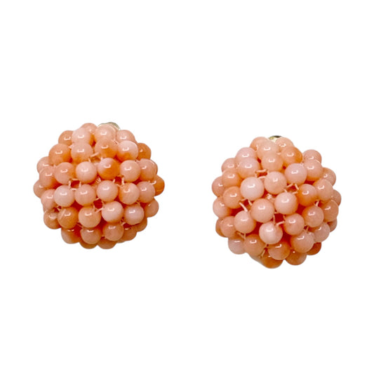 Gold Filled Angel Skin coral domed bead clip on earrings - GM1034