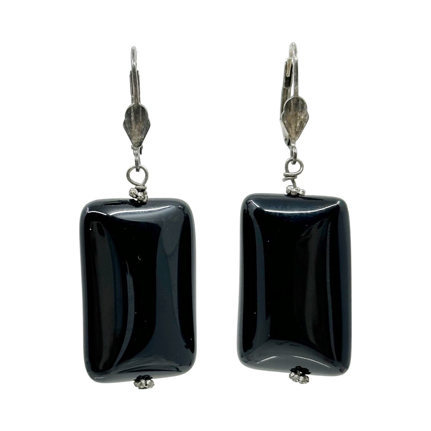 Hand Made Sterling silver onyx bead earrings