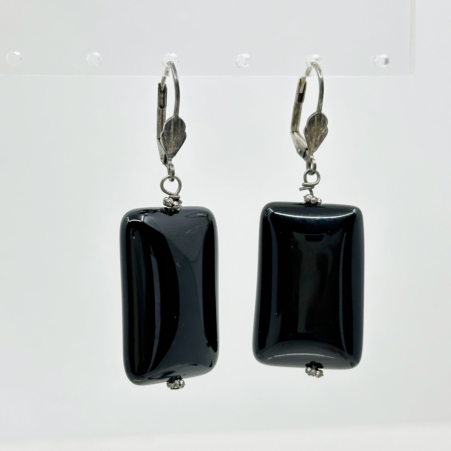 Hand Made Sterling silver onyx bead earrings