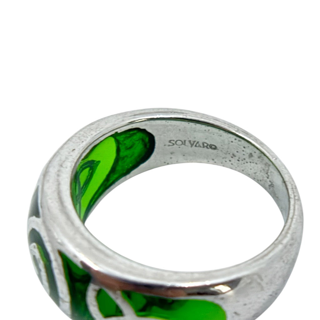 Solvar sterling silver glass Celtic trinity knot ring - GM1039
