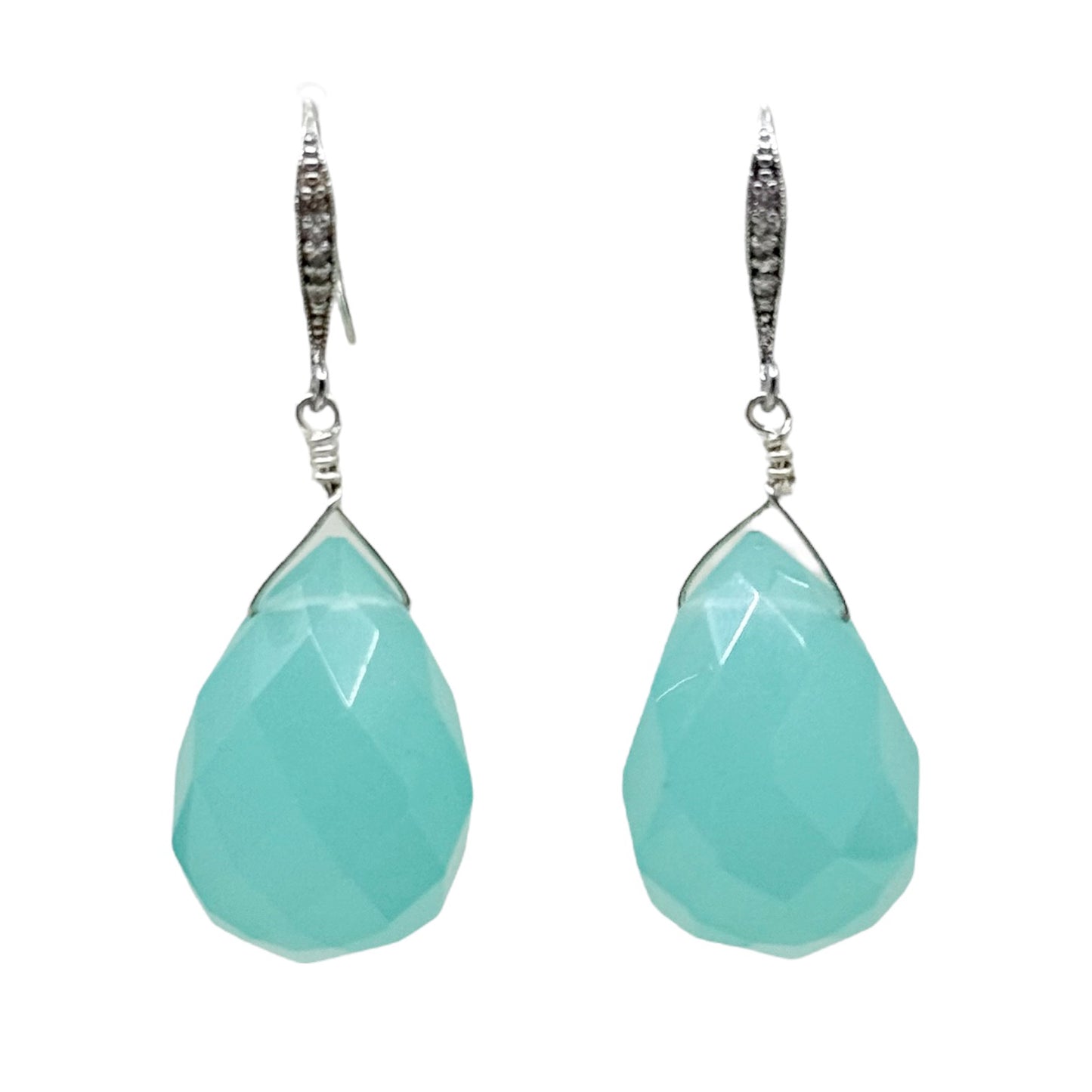 Sterling silver Chalcedony briolette drop earrings - GM1041