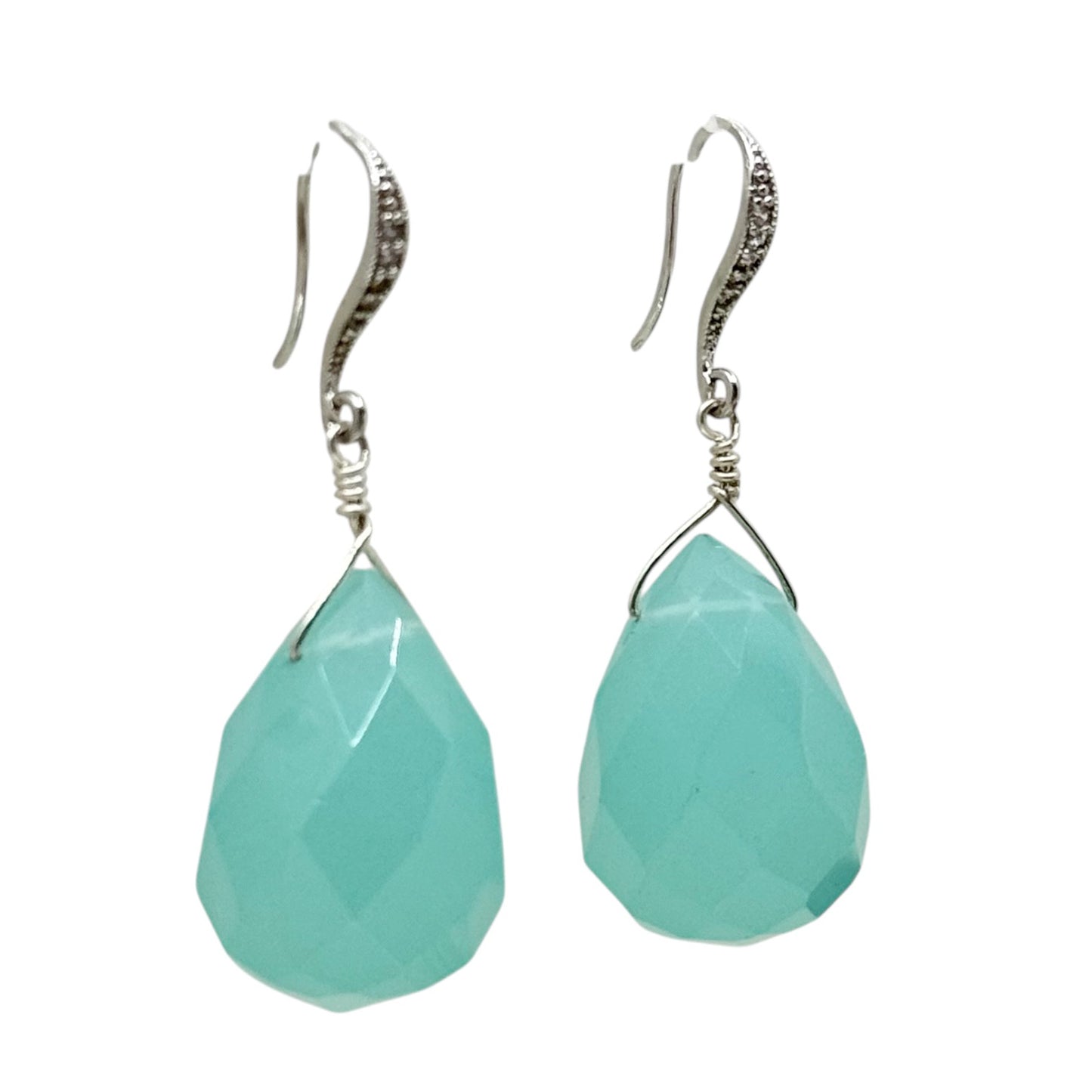 Sterling silver Chalcedony briolette drop earrings - GM1041