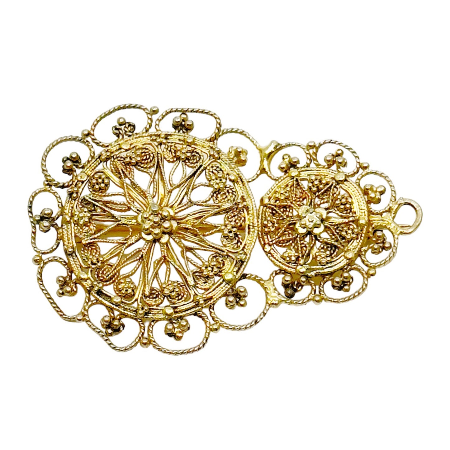 Gold over sterling silver filigree brooch