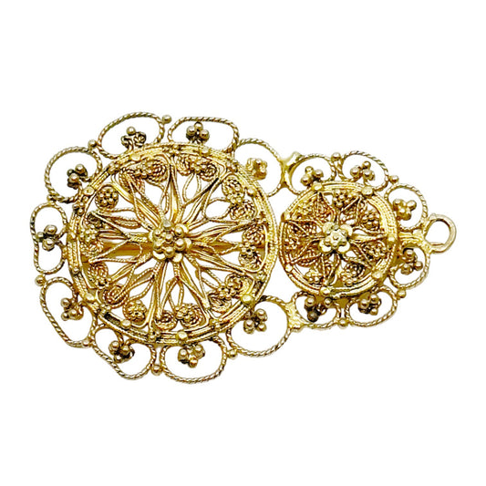 Gold over sterling silver filigree brooch