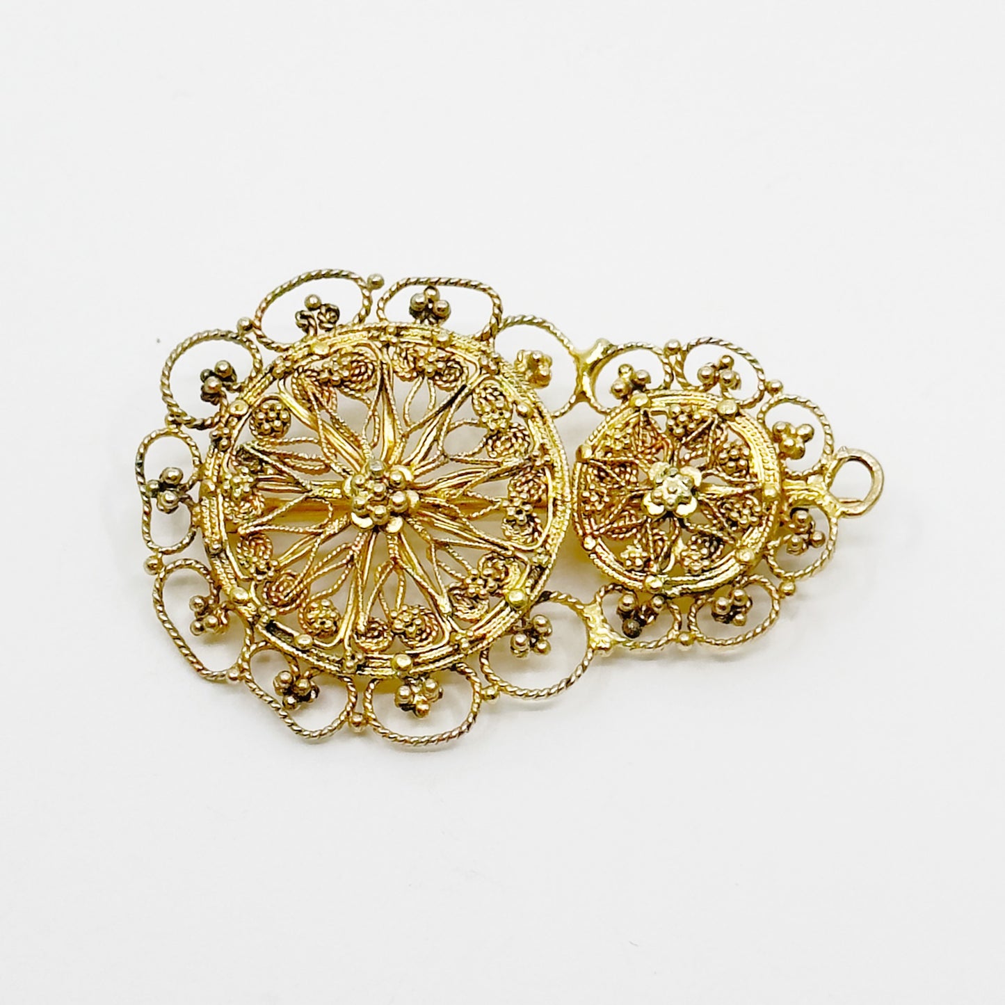 Gold over sterling silver filigree brooch