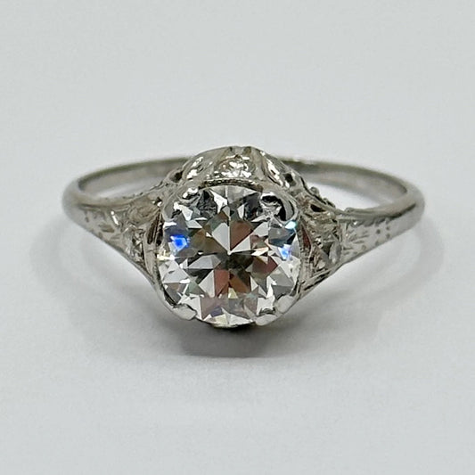 Art Deco 1.65 carat Old European cut diamond platinum engagement ring