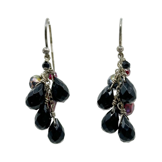 Hand Made sterling silver Onyx & pearl beads drop earrings