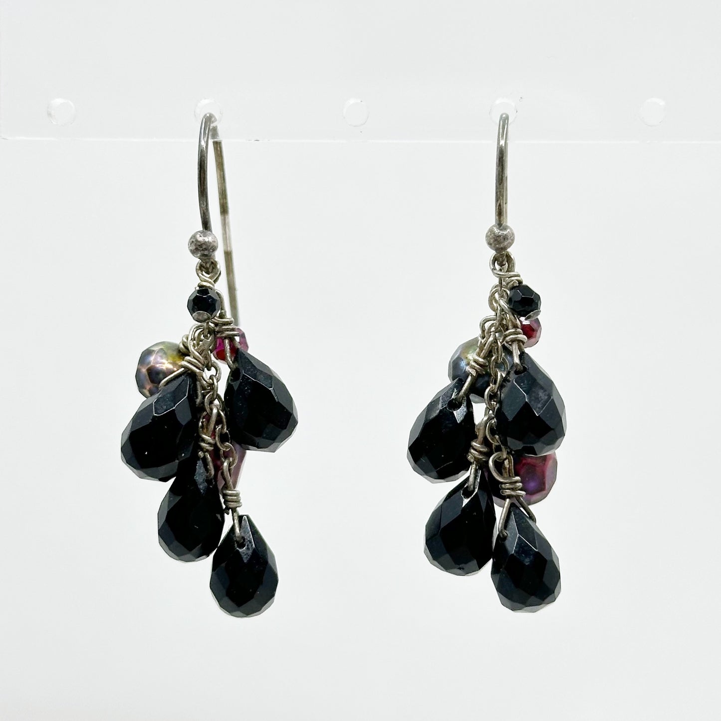 Hand Made sterling silver Onyx & pearl beads drop earrings