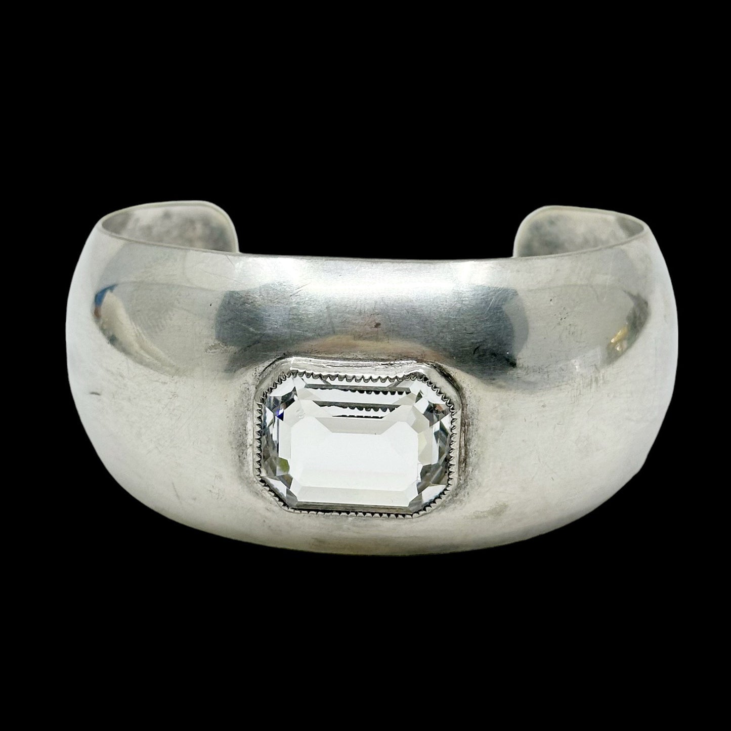 Vintage silver Plated rock crystal cuff bracelet