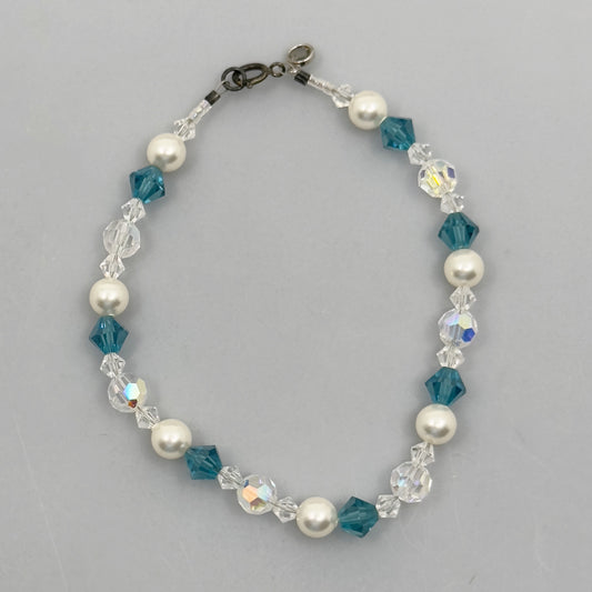 Sterling silver pearl & crystal bead bracelet