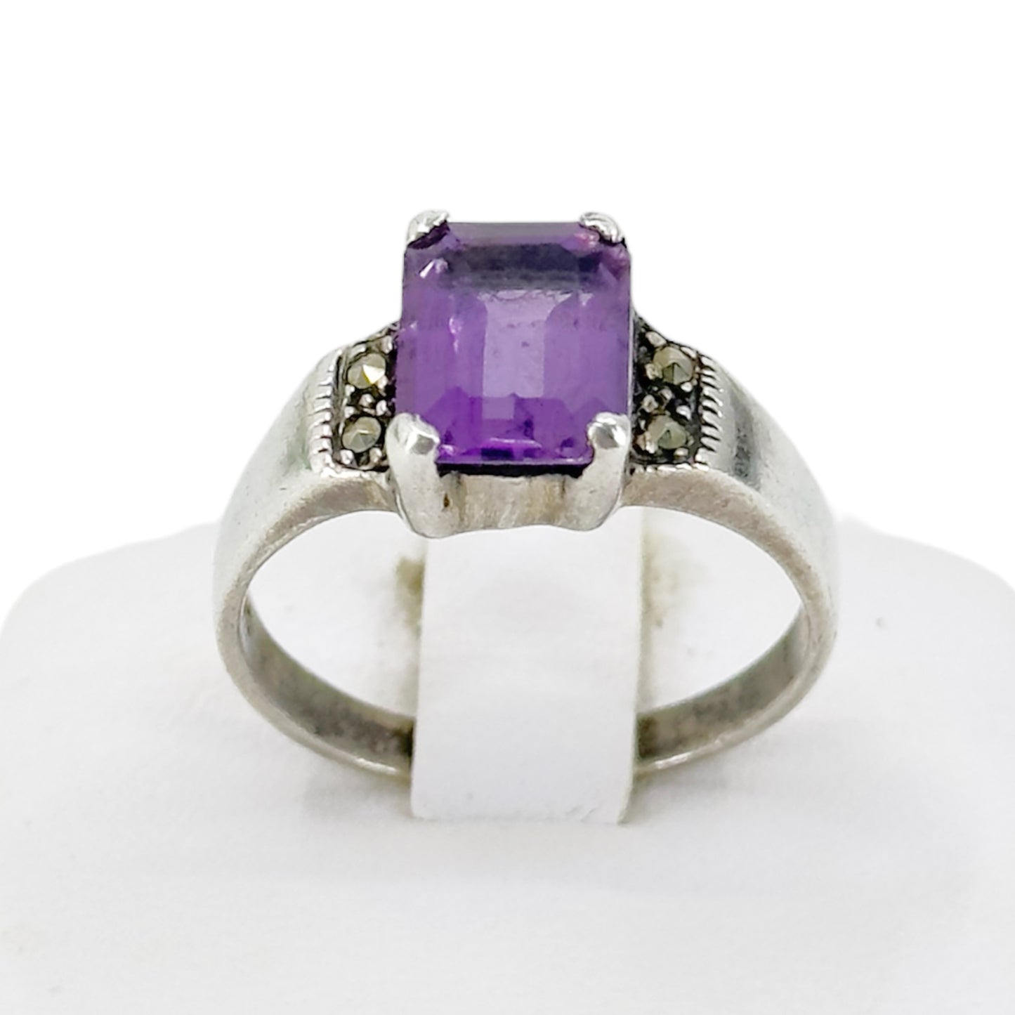 Sterling silver amethyst & marcasite ring