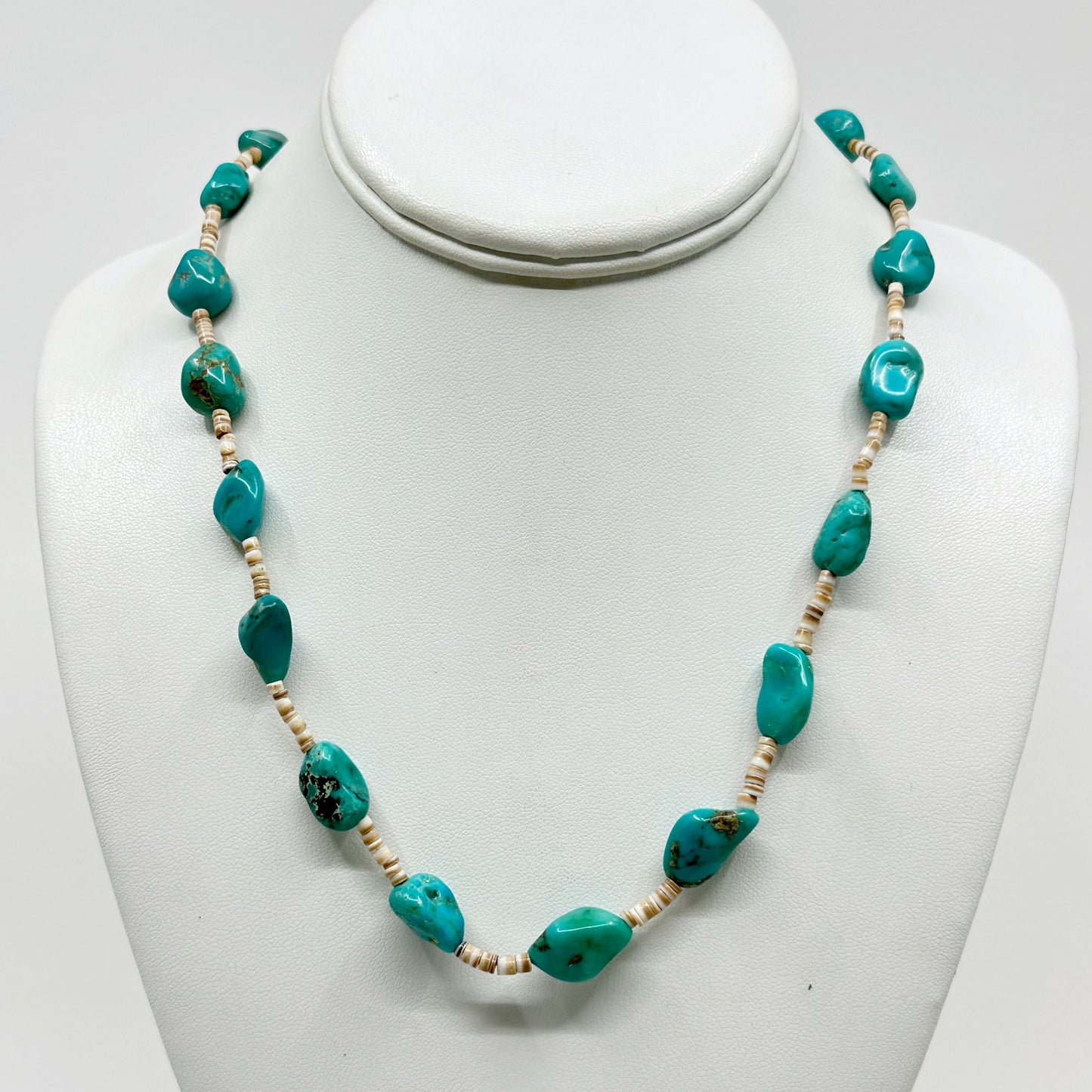 Navajo sterling silver turquoise & heishi shell bead necklace