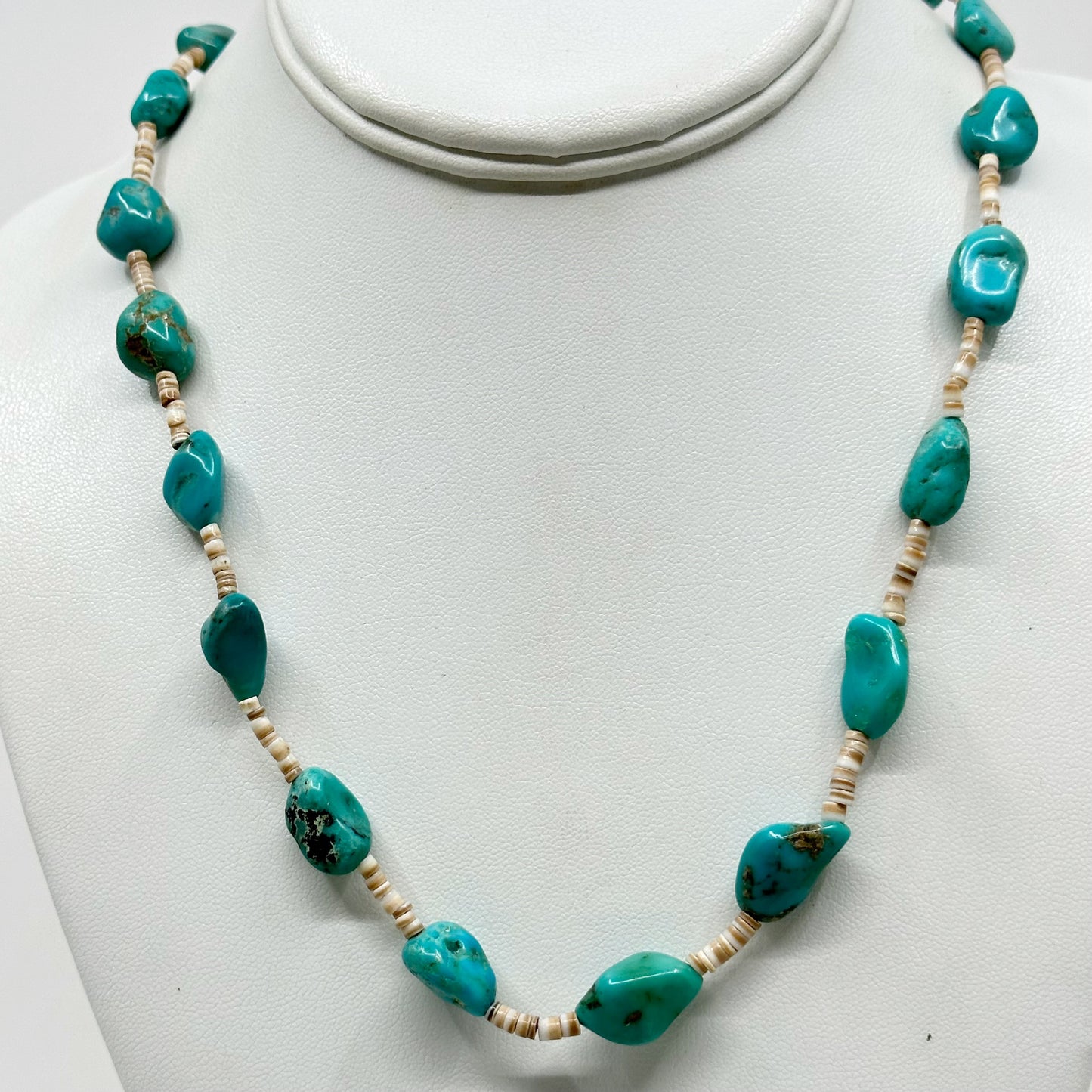 Navajo sterling silver turquoise & heishi shell bead necklace