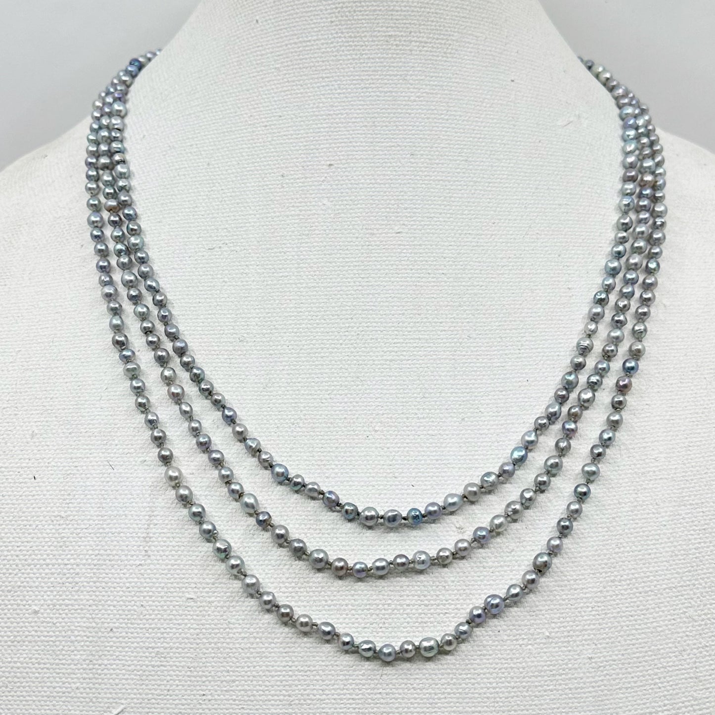 Vintage sterling silver Silver Gray Akoya semi baroque pearl 3 strand necklace