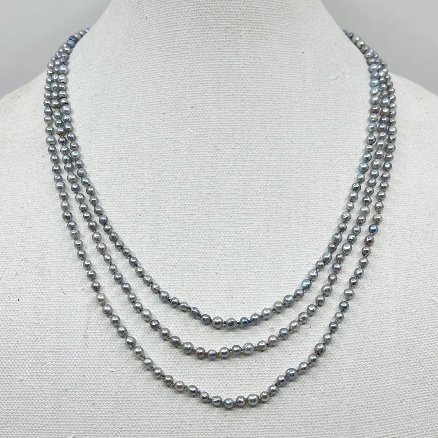 Vintage sterling silver Silver Gray Akoya semi baroque pearl 3 strand necklace