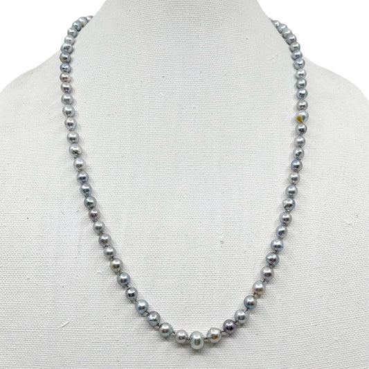 sterling silver Silver Gray Akoya semi baroque pearl necklace