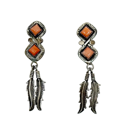 Navajo Fannie Platero sterling silver spiny oyster drop earrings - GM1070