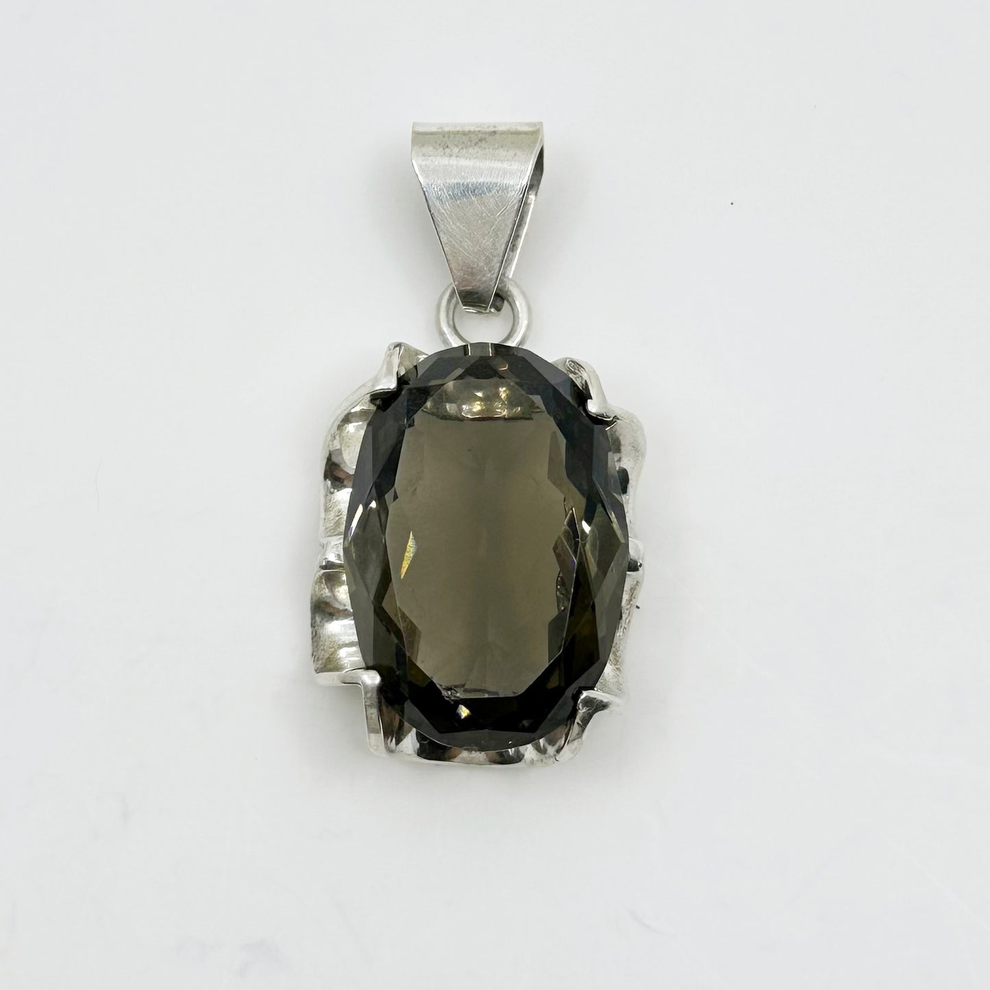 Oversized Mexican sterling silver smoky Quartz  pendant