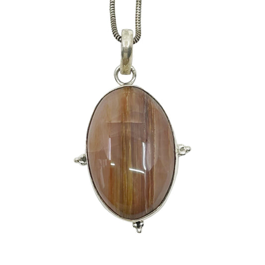 Sterling silver Petrified wood cabochon pendant