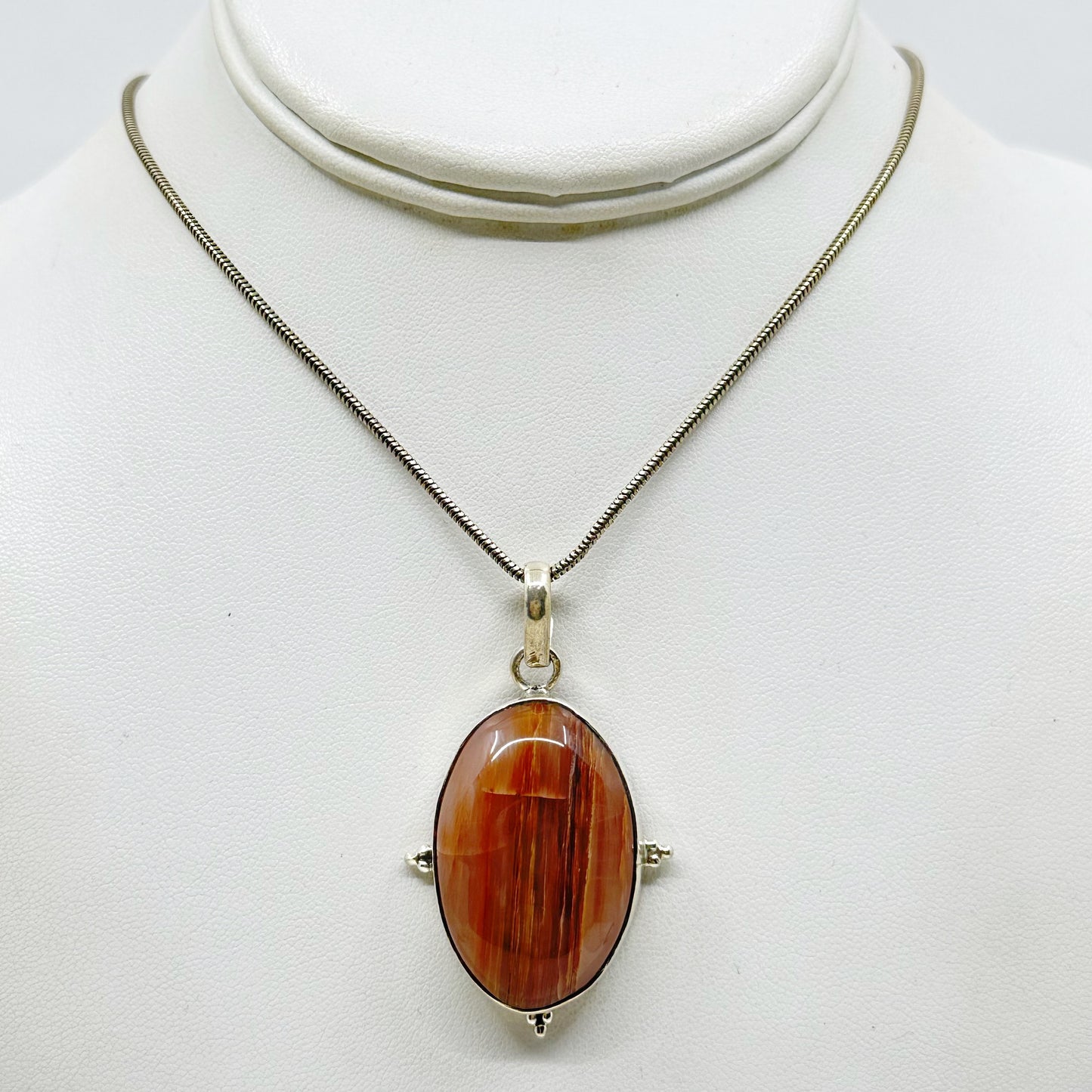 Sterling silver Petrified wood cabochon pendant