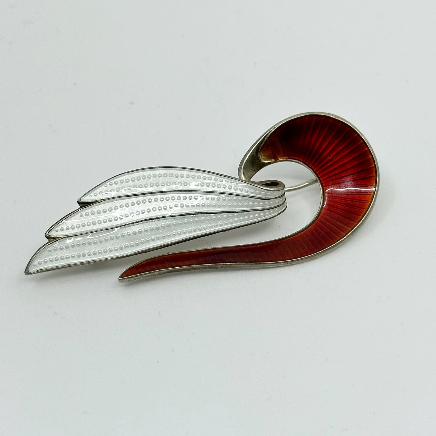 Aksel Holmsen sterling silver enamel Guilloche brooch