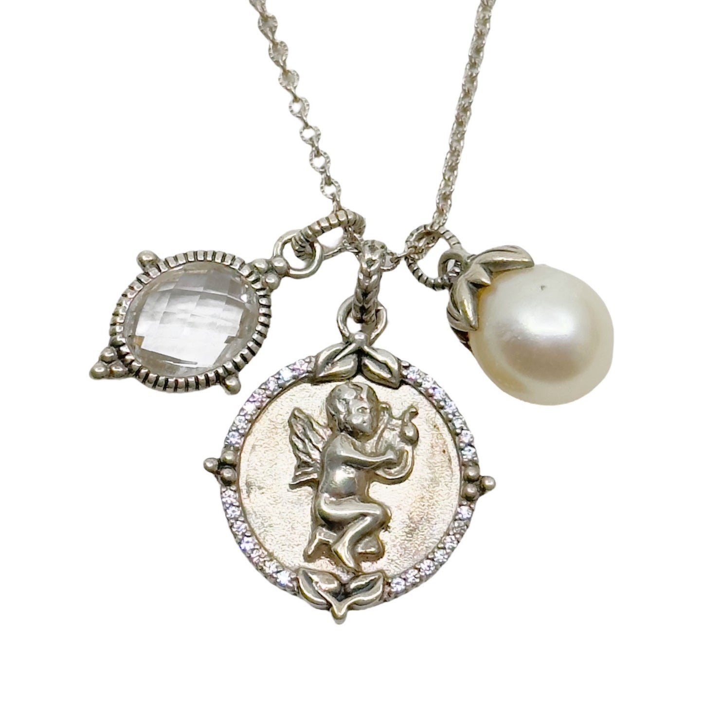 SeidenGang Sterling Silver Quartz & Pearl cherub charm Necklace