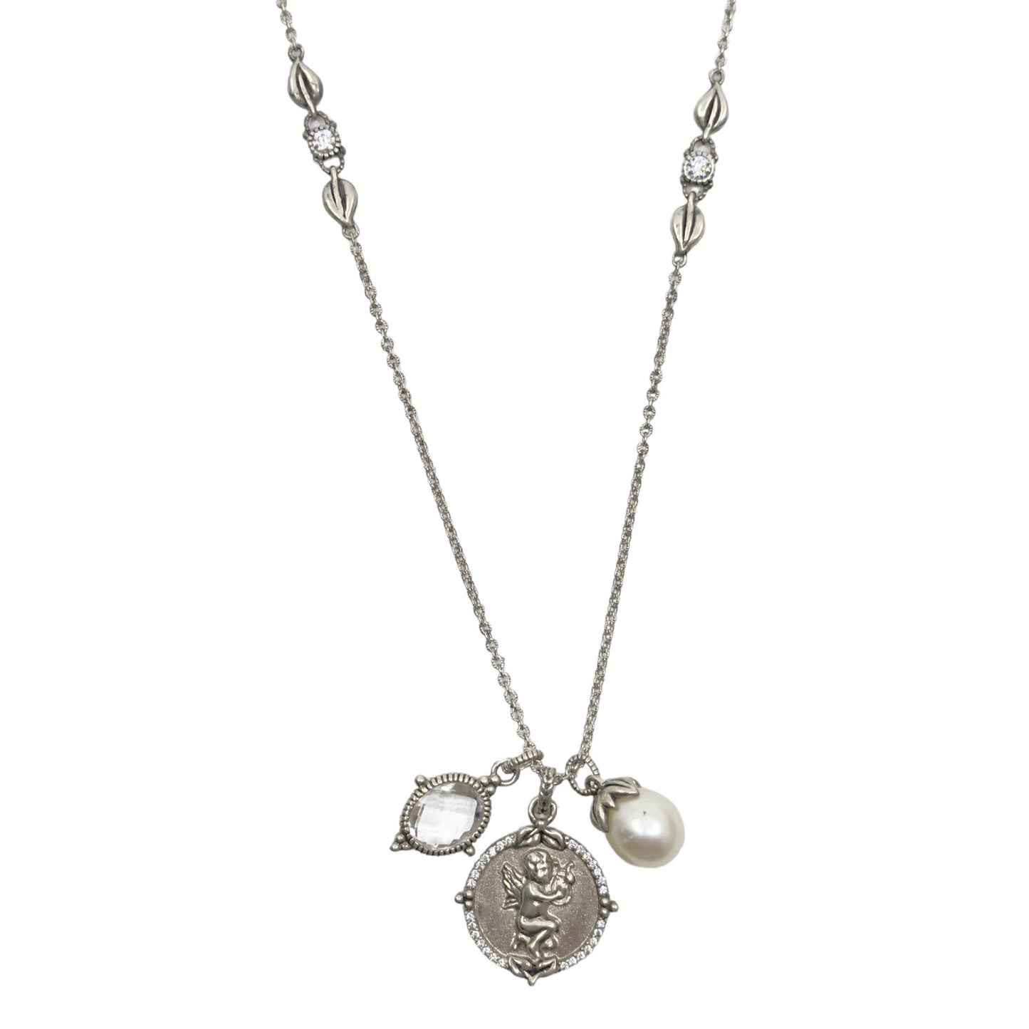 SeidenGang Sterling Silver Quartz & Pearl cherub charm Necklace