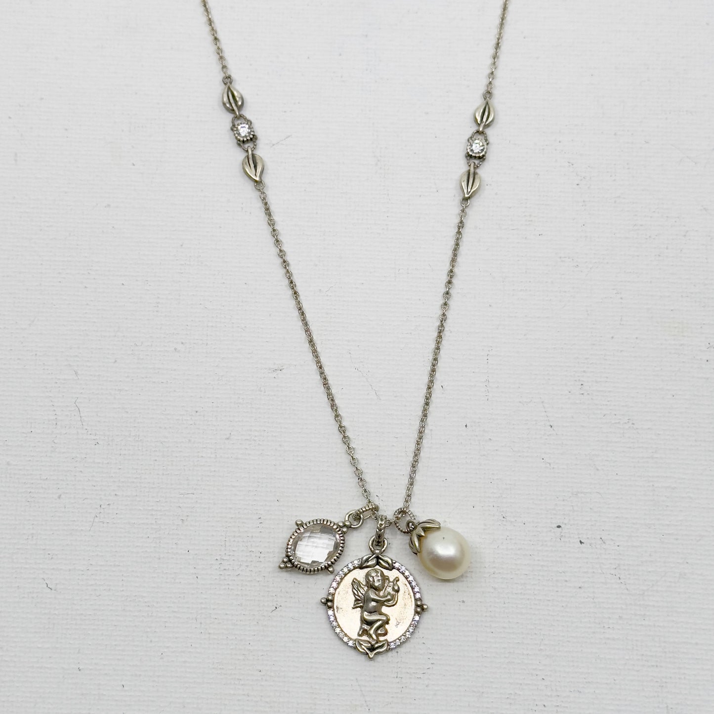 SeidenGang Sterling Silver Quartz & Pearl cherub charm Necklace