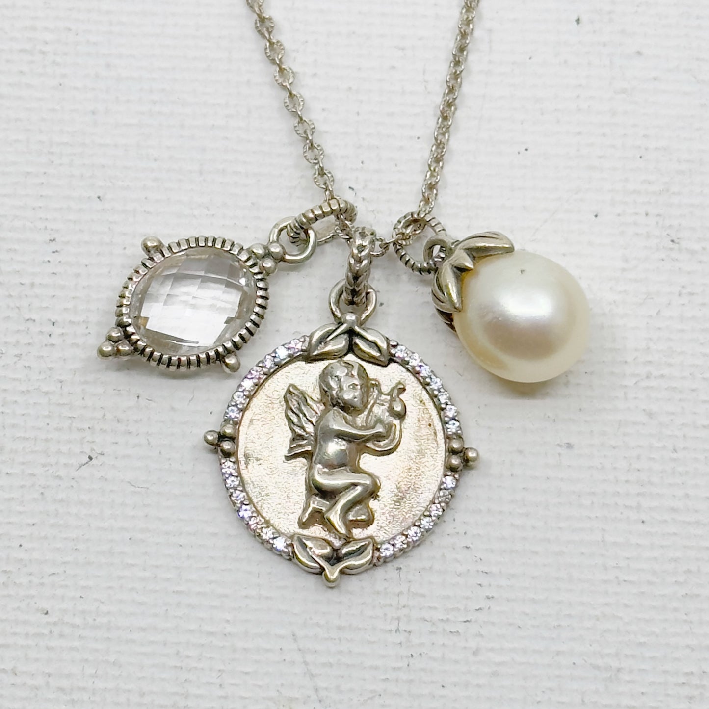 SeidenGang Sterling Silver Quartz & Pearl cherub charm Necklace