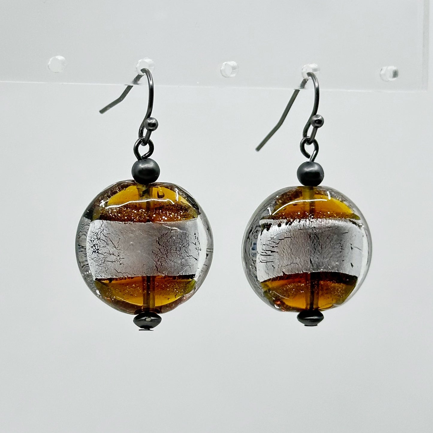 Sterling silver foil Lampwork glass bead earrings