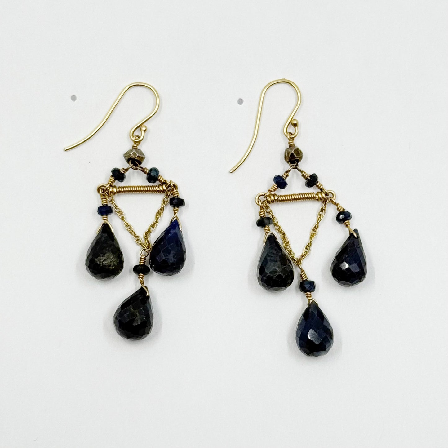 Hand Made 14k gold sapphire chandelier earrings - GM111