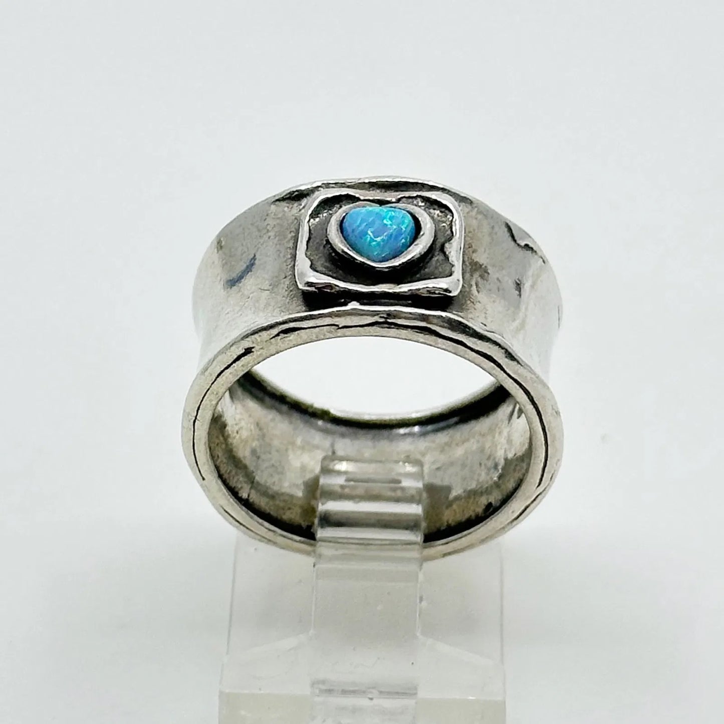 Israeli Sterling silver opal heart band ring