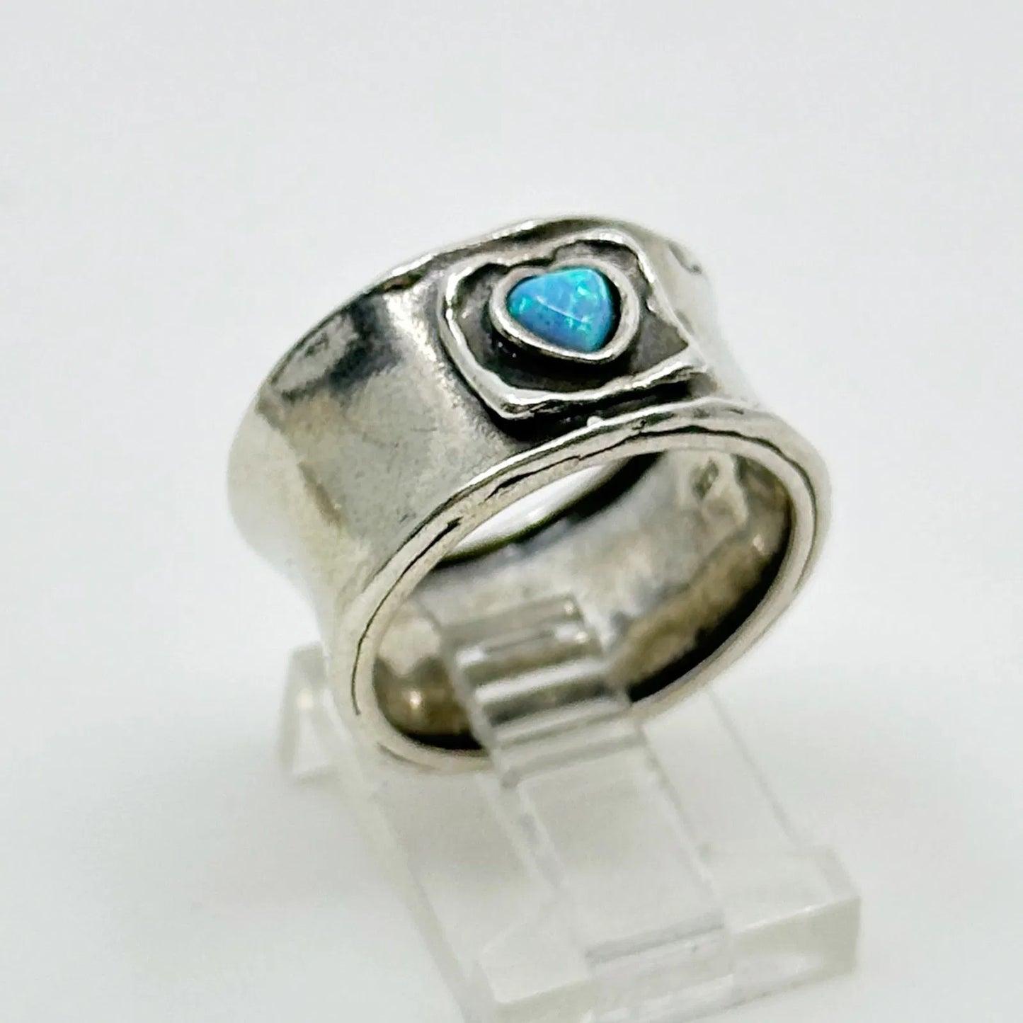 Israeli Sterling silver opal heart band ring