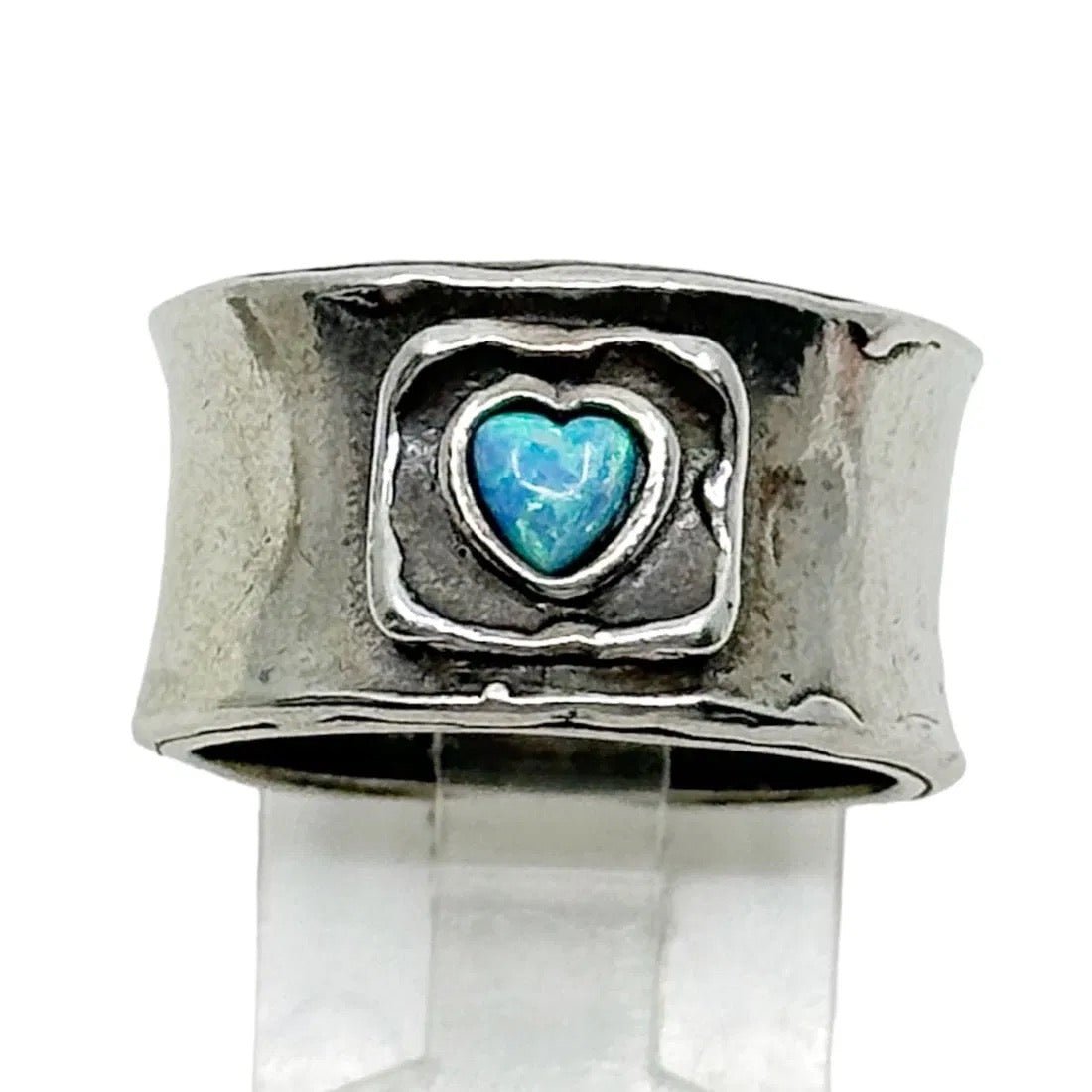 Israeli Sterling silver opal heart band ring