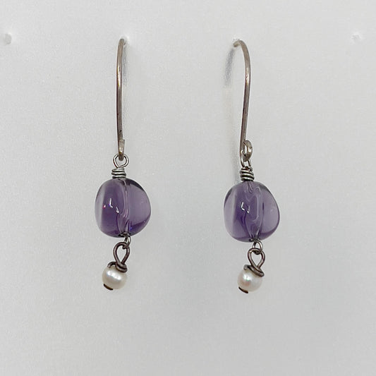 sterling silver amethyst & pearl earrings