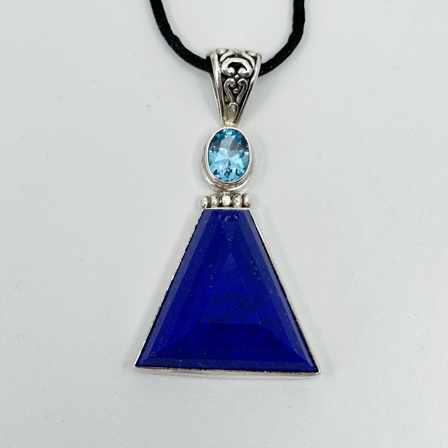 Sterling silver lapis lazuli & blue topaz pendant