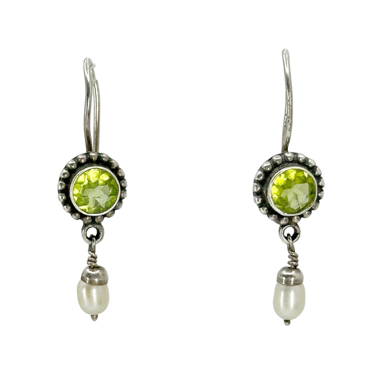 Sterling silver Pearl & peridot drop earrings