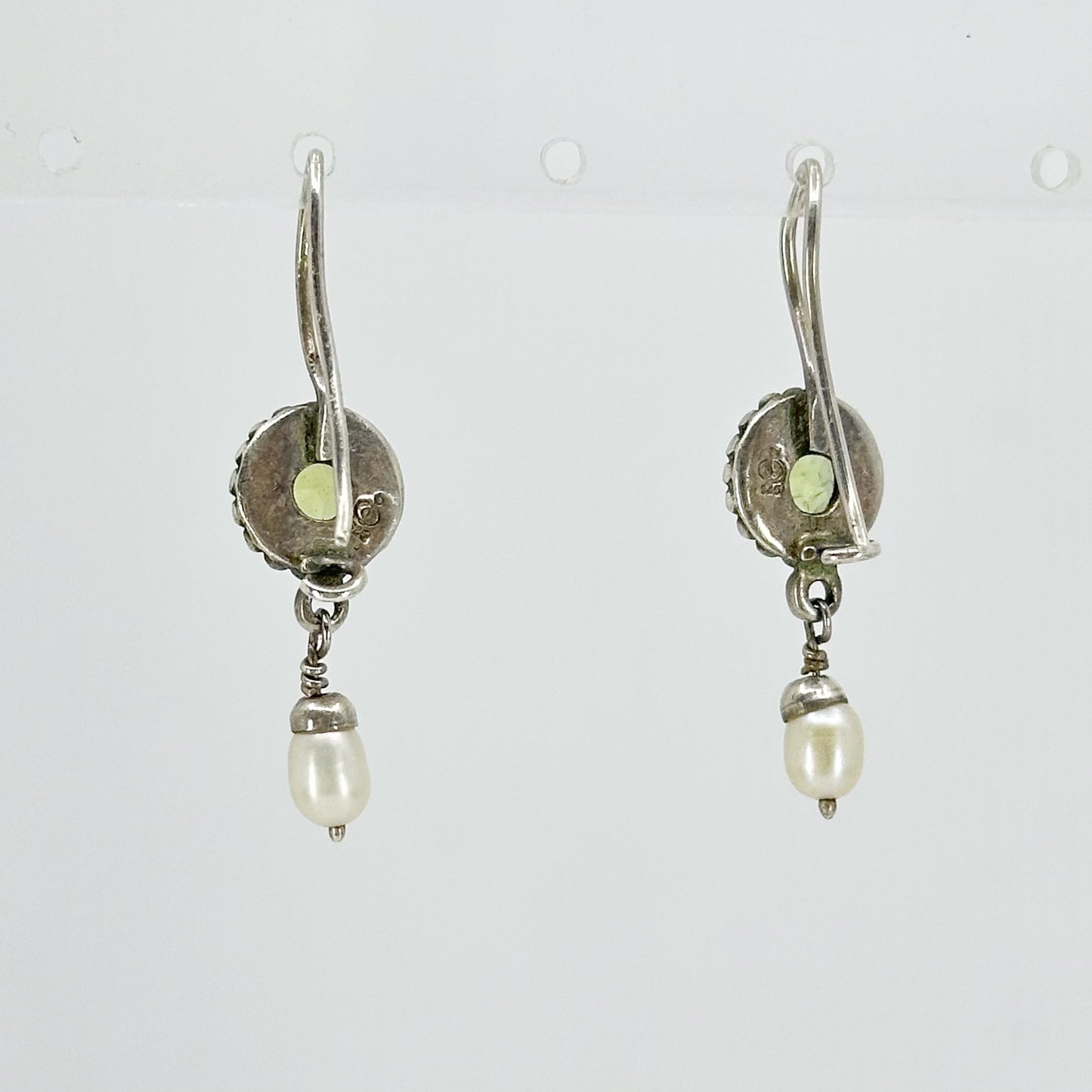 Sterling silver Pearl & peridot drop earrings