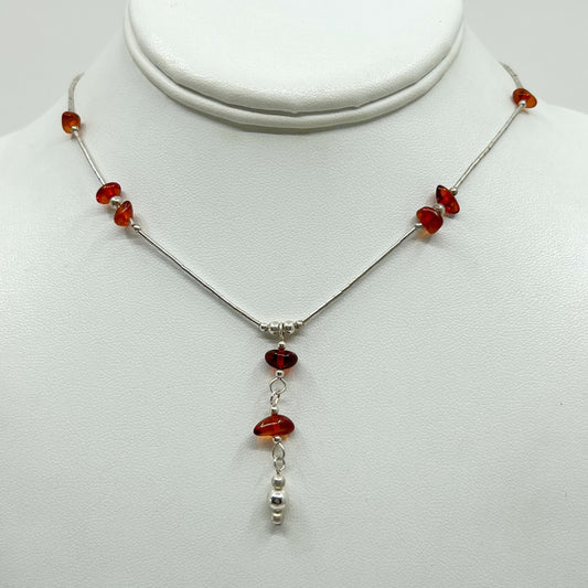 Sterling silver amber bead necklace