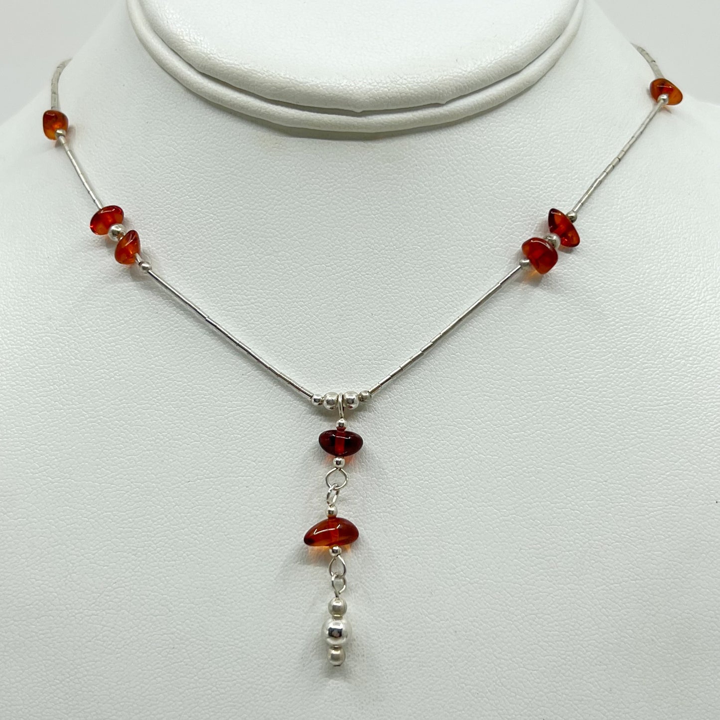 Sterling silver amber bead necklace