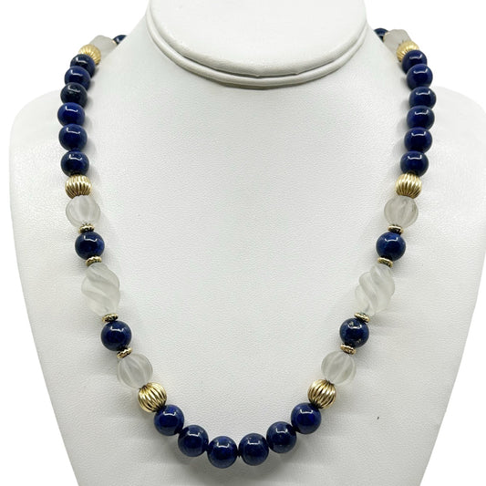 Vintage 14k Gold filled lapis lazuli & rock crystal bead necklace