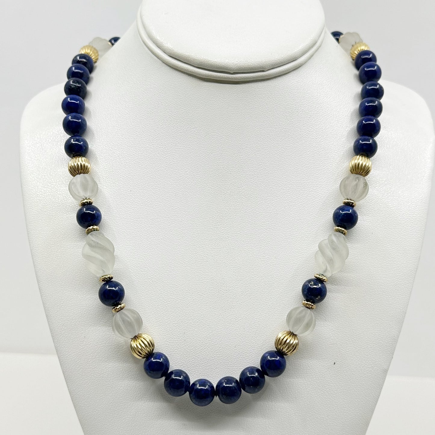 Vintage 14k Gold filled lapis lazuli & rock crystal bead necklace